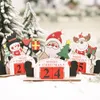 Weihnachten Advent Countdown Kalender Desktop Ornament Holzblöcke Santa Schneemann Rentier Tischdekoration P0824