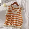 Kobiety dla kobiet Camis Summer Fashion Stripe Out Tops Tops Bez rękawów Podwójny zbiornik Odświeżający i wentylowany topwomen's