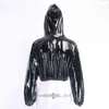 Style Sweater Women Short Cropped PU Leather Shiny Hoodie Fashion Jacket Women Smooth Leather Slim Fit Jacket with Hood Collar L220801