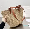 Дизайнер- летние пляжные сумки соломы повседневные ротантные женские сумочки плетения тканые сумки ковш