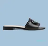 Sandálias de verão chinelo rasteirinhas sapatos de couro genuíno preto feminino Interlocking slide sandália de praia casual marca com caixa