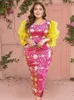 Vestidos tamanho grande estampado vestido colante para mulheres transparente mangas bufantes patchwork primavera lápis elegante moda festa vestido de noite 2022