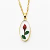 Pendant Necklaces Charm Oval Dried Flower Fashion Real Resin Necklace Do Not Forget Me Rose Women's JewelryPendant