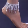 Huitan Luxury Rhinestone Tassel Ankel Armband för kvinnor Bling Crystal CZ Fashion Barefoot Anklet Sandaler smycken Ny artikel