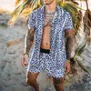 Men's Tracksuits Men's Tracksuit Fashion Men Shirts Sets Streetwear Leopard Print Short Sleeve Lapel Shirt Beach Shorts Hawaiian Suits 2