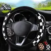 Steering Wheel Covers Black & White Checkered Cover Plush Elastic Car Without Inner Ring Accessories UniversalSteering