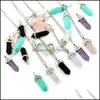 Pendant Necklaces Shape Real Amethyst Natural Crystal Quartz Healing Point Chakra Bead Gemstone Opal Stone Chain Jewelry Dr Mjfashion Dh6Ty