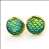 Stud Earrings Jewelry Fashion Drusy Druzy Gold Plated 12Mm Round Resin Mermaid Fish/Dragon Scale For Women Lady Drop Delivery 2021 Aneeu