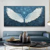 Mdoern – toile d'art de luxe avec ailes d'ange blanches, bleu étoilé, peinture à l'huile, affiche abstraite imprimée, tableau d'art mural pour décor de salon