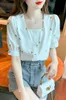 Женские блузкие рубашки шифоновая рубашка Chikichi Женщины лето 2022 Корейская мода с коротким рукавом квадратный рубашка для горки цветочный принт женский топсвамен