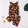 夏の幼児のノースリーブの服セットファッション愛らしいクラウドレインボーサンサボテンプリント子供トップとショートパンツセットロープベルト70-100cmの男の子2ピース