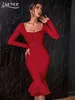 Adyce Autumn Winter Women Morecot Bodybon Bandage Dress Sexy syrena z długim rękawem Lady Club Celebrity Runway Dress 220510