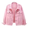 Women's Denim Jacket Spring Autumn Short Coat Pink Jean Jackets Casual Tops Purple Yellow White Loose Top outerwear Pure Color Single breasted Short Coats