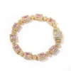 Pulseiras de ouro com diamante rosa gelado masculinas e femininas hip hop pulseira joias 7 polegadas 8 polegadas