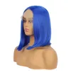 Nowe kobiety średnie krótkie niebieskie bob proste koronkowe peruki włosy z przodu