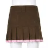 Jupes marron velours côtelé plissé femmes Vintage années 90 esthétique école fille Mini jupe dentelle ourlet mignon Kawaii jupes à linge