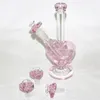 hookahs 9inch Heart Shape glass bong pink color dab oil rigs bubbler mini water pipes with 14mm slide heart bowl piece quartz nails dabber tools