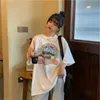 Round Neck Vintage Print T Shirt Oversize Aesthetic Top for Women Korean Style Stylish Clothes Cotton Short Sleeve Tees Pullover 220721