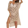 Kvinnors badkläder Kvinnor Bikini Cover Up Dress See Through Wirchet Hollow-Out Deep V-hals Midi Beach Boho Baggy Cover-Ups