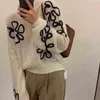 Autumn Winter Koren Style Long Sleeve Floral Sweater For Women Chic Elegant O Neck Pullover Kni T220824