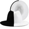 Zwart wit patchwork wol vilt jazz fedora hoed vrouwen unisex brede ramp Panama feest Trilby cowboy cap mannen heren trouwhoed 223726464