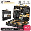 DEKO Household Tool Set General Hand Tool Kit with Plastic Tool box Storage Case Combination Hammer Socket Wrench Screwdriver H220510