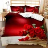 Set copripiumino rosa con motivo a cuore rosa, biancheria da letto a tema floreale romantico per gli amanti, trapunta matrimoniale king size