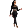 Women's Jumpsuits Women's & Rompers Mesh Velvet Patchwork Rhinestone Jumpsuit Women Sexy Slim Elegant Hight Waist Party Club