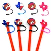 Custom Texas Style pattern soft silicone straw toppers accessories cover charms Reusable Splash Proof drinking dust plug decorative 8mm straw party supplies