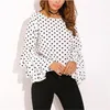 Koszule kobiet w kropki Spring Fashion O Neck Bluzka z długim rękawem Femininas Casual Black and White Topss Plus Size Shirt 220623