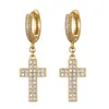 Hip Hop Cubic Zirconia Bling Iced Out Stud Cross Earring Gold Silver Copper Boucles d'oreilles pour hommes Rock Jewelry7135091