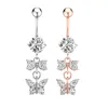 Mode Rvs Navel Piercing Shiny Bowknot Zirkoon Crystal Hanger Belly Button Ringen voor Vrouwen Lichaam Sieraden