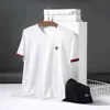 High end fashion little bee embroidery knitted T-shirt men's round neck short sleeve summer new loose leisure high quality top Y220606