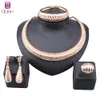 Women African Beads Jewelry Set Wedding Choker Necklace Earring Bangle Ring Bridal Dubai Gold Color Jewellery Sets