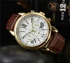 Luxury Mens Watches Leather Silver Case Multiple Time Zones Quartz Fashion Watch Relojes Hombre