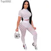 Summer Mesh 2 Piece Pants Set Womens Designer Clothing Tracksuits Sexig ihålig perspektiv Kort ärm Leggings Outfits