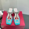 고품질 서스펜더 백 드릴 버클 다이아몬드 힐 샌들 크리스탈 시리즈 슬리퍼가있는 Lefour Muller Shoes 상단 열 씰 크기 35-41