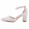 Women White Pearl Lace Wedding Shoes Fashion Sexy High Heels Elegant Trendy Summer Party Sandals