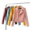 2022-Women's Leather Faux Womens Casual Coat Arrival Autumn Lapel Long Sleeve Pu Belted Basic Jacket med dragkedja