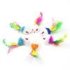 Colorido suave vellón falso ratón juguetes para gato pluma divertido jugar mascota perro pequeños animales pluma juguete gatito