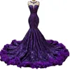 Robe de bal de forme sirène violette, avec plumes, paillettes, Sexy, de luxe, robes de soirée noires pour filles, 2022, 3964203