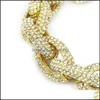 Hip Hop Solid Oval Fl Diamond Bamboo Włącz Naszyjnik Bling Pierścienie Złote Sier Cywrony Męskie Dostawa biżuterii 2021 Bracelet łańcucha linków