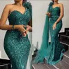2022 Plus Size Arabic Aso Ebi Hunter Green Mermaid Prom Dresses Pärled Sexig kväll Formell Party Second Reception Birthday Engagement Gowns Dress ZJ514