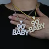 New Styles Hip Hop Pendant 90s Baby Paved Full Cubic Zircon Design with Long Chain Necklace Plated Gold Sier for Punk Party Gift