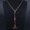 Hanger kettingen yoga boeddha 7 kleur chakra steen roestvrijstalen ketting vrouwen goud lange sieraden gigantilla N1211S04Pendant