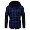 Men's Jackets Men Shirt Plaid Contrast Colors Single-breasted Drawstring Anti-pilling Hooded Student Classic For Daily Wear Dating WorkMen's