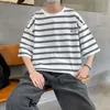 Men's T-Shirts Men Striped Tshirts 2022 Harajuku Cotton Tops Mens Short Sleeve Korean Fashion T Shirts Streetwear Tees X24Men's