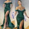 Dark Green Beaded Mermaid Avondjurk Beaded Sweetheart Off Shoulder Draped High Side Split Party Toga Formele Prom Jurken Robe Custom Made