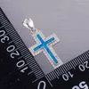 Pendant Necklaces Latin Cross Ocean Blue Fire Opal CZ Surround Silver Plated Jewelry For Women NecklacePendant NecklacesPendant