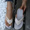 Slippers Women 2022 Summer Wedges Clip Toe Sandals Outdoor Casual Ladies Beach Shoes Metal Button Flip Flops Slides FootwearSlippers